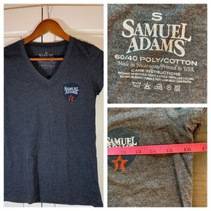 Samuel Adams Shirt Women's Small Gray Spell Out Logo Beer‎ Bartender Boston